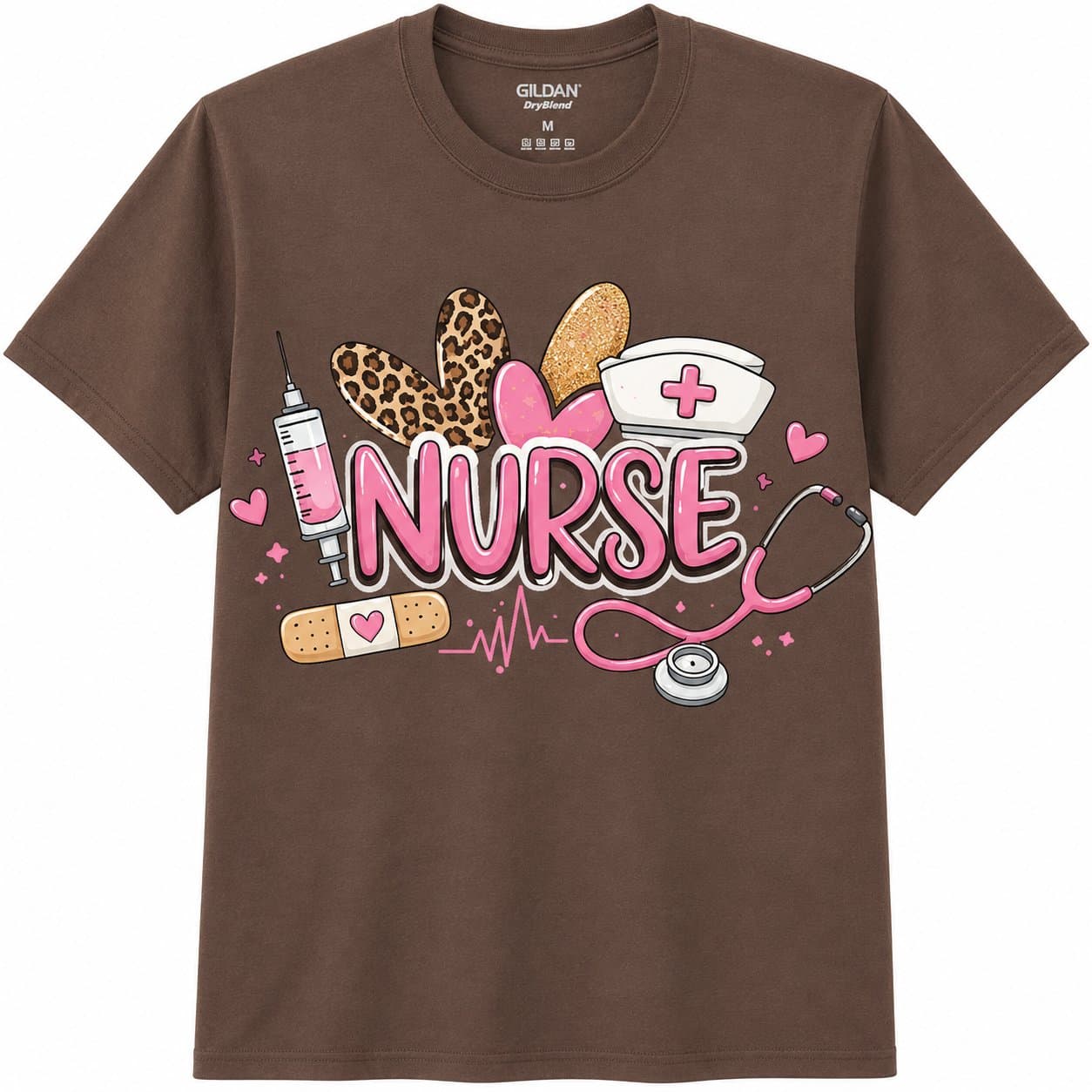 Cute Nurse Graphic Brown Gildan T-Shirt
