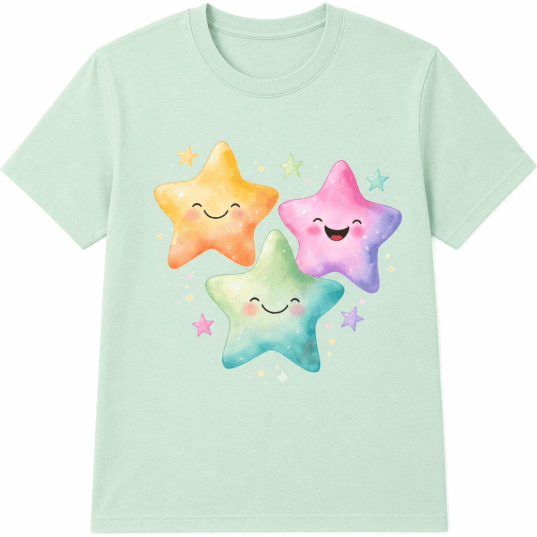 Whimsical Smiling Stars Mint T-Shirt