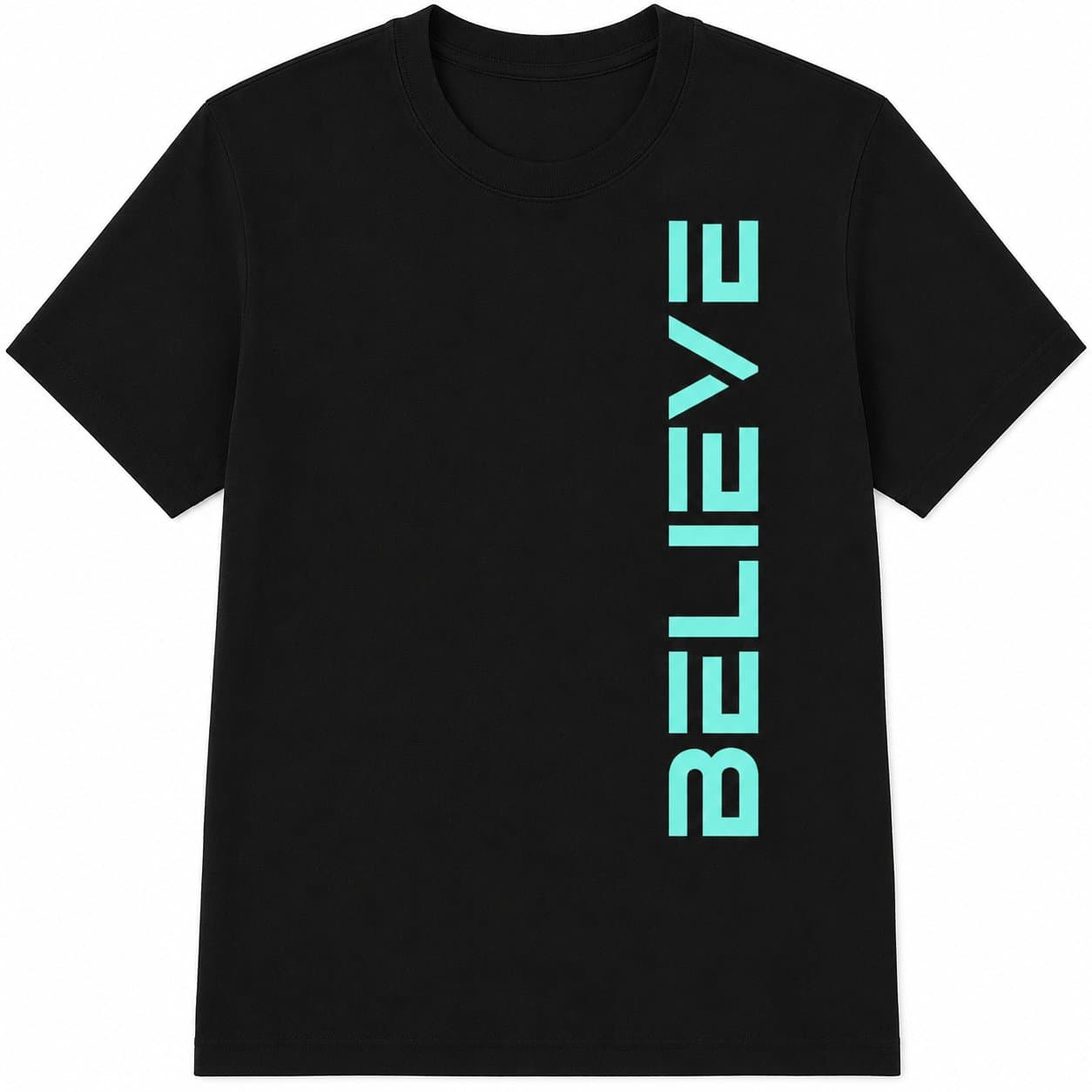 Black Vertical Aqua BELIEVE T-Shirt